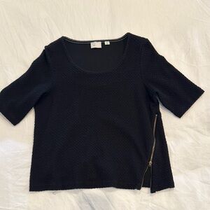 Black Anthropologie Textured Short Sleeve Blouse